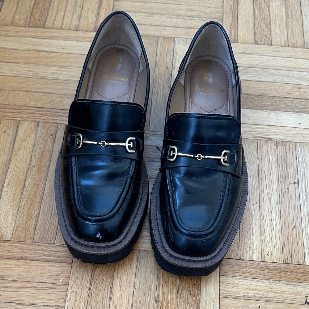 Sam Edelman Black Loafers with Gold Accents